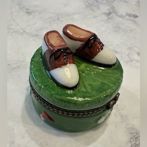 New In Box Ceramic Hinged Trinket Box Golf Shoes